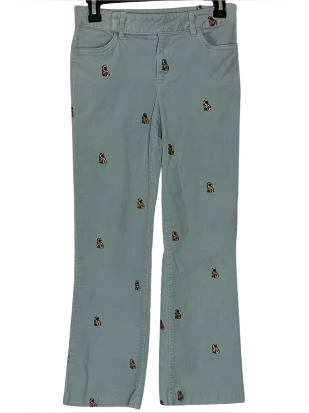 KC Parker Pastel Blue Corduroy Embroidered Dog Pants Girl’s Size 14 Animal Print